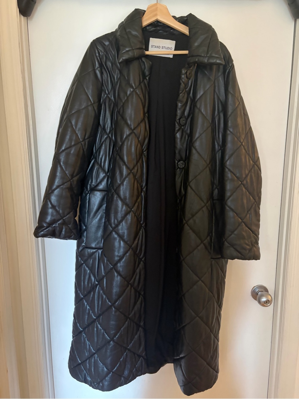 Stand Studio Black Quilted Long Puffer Coat
